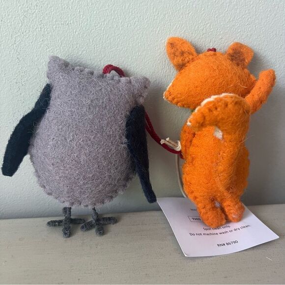 The Company Store Handcrafted Set of Owl Fox Holiday Felt Ornaments, New - Picture 2 of 5